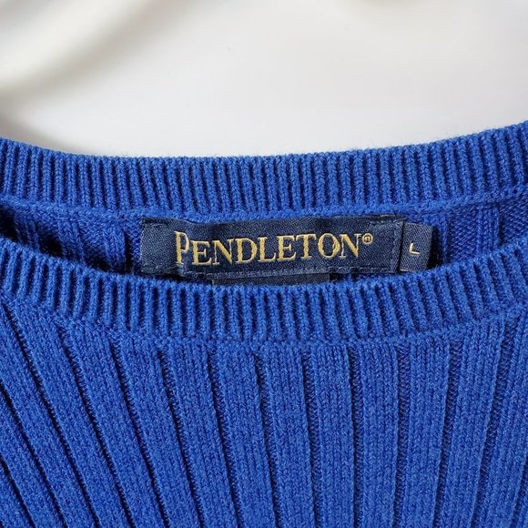 Pendleton Cobalt Blue 11" Short Sleeved Crew Neck Ribbed Sweater Sz L - Picture 7 of 9